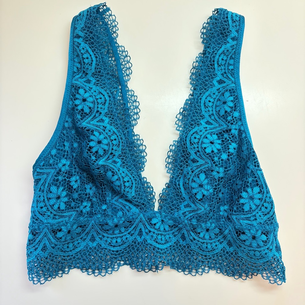 Victoria’s Secret Bralette Bra SZ S Womens Blue No Wire Lace Plunge